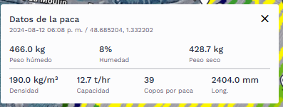 Interfaz de los datos de las pacas