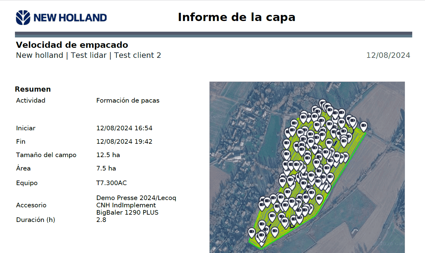 Interfaz de fieldops con el informe del empacado